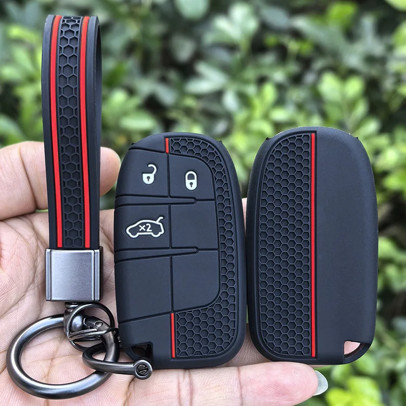 Rubber Key FOB Case Holder Cover for Jeep Cherokee Compass Commander Renegade Chrysler 300C for Dodge Challenger Journey Charger