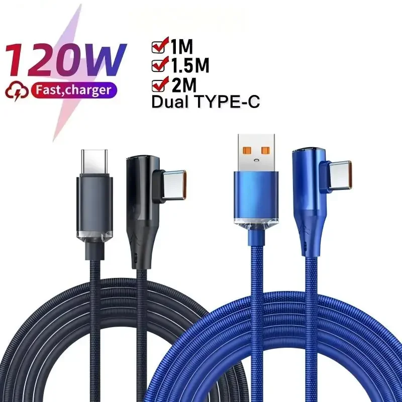 90Degree Elbow 1m/1.5m/2m C To C 6A Fast Charging Data Cable Phone For Iphone Samsung Xiaomi Android Quicked Charger USB Cord