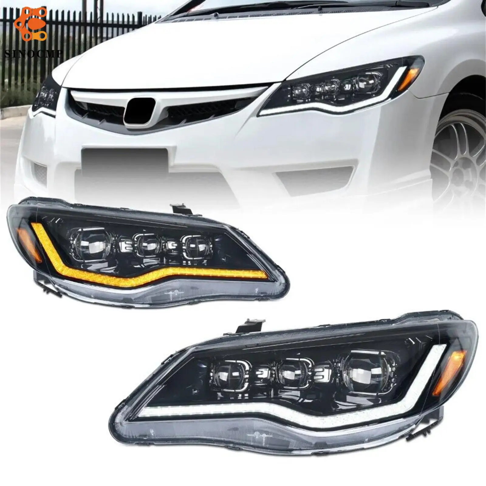 

1Pair LED Projector LED Dynamic Headlights Assembly For 2005-2012 Honda Civic FD 2005-2012 Car Light Assemblies