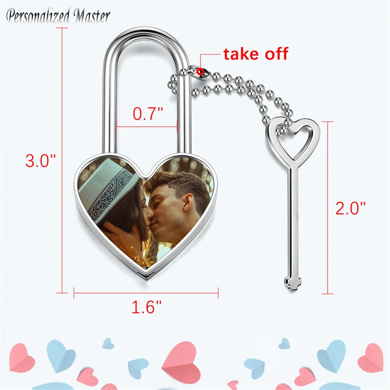 Personalized Master Custom Photo Lock Engraved Picture Text Love Padlock W/ Key for Lover Friends Birthday Valentine\'s Day Gift