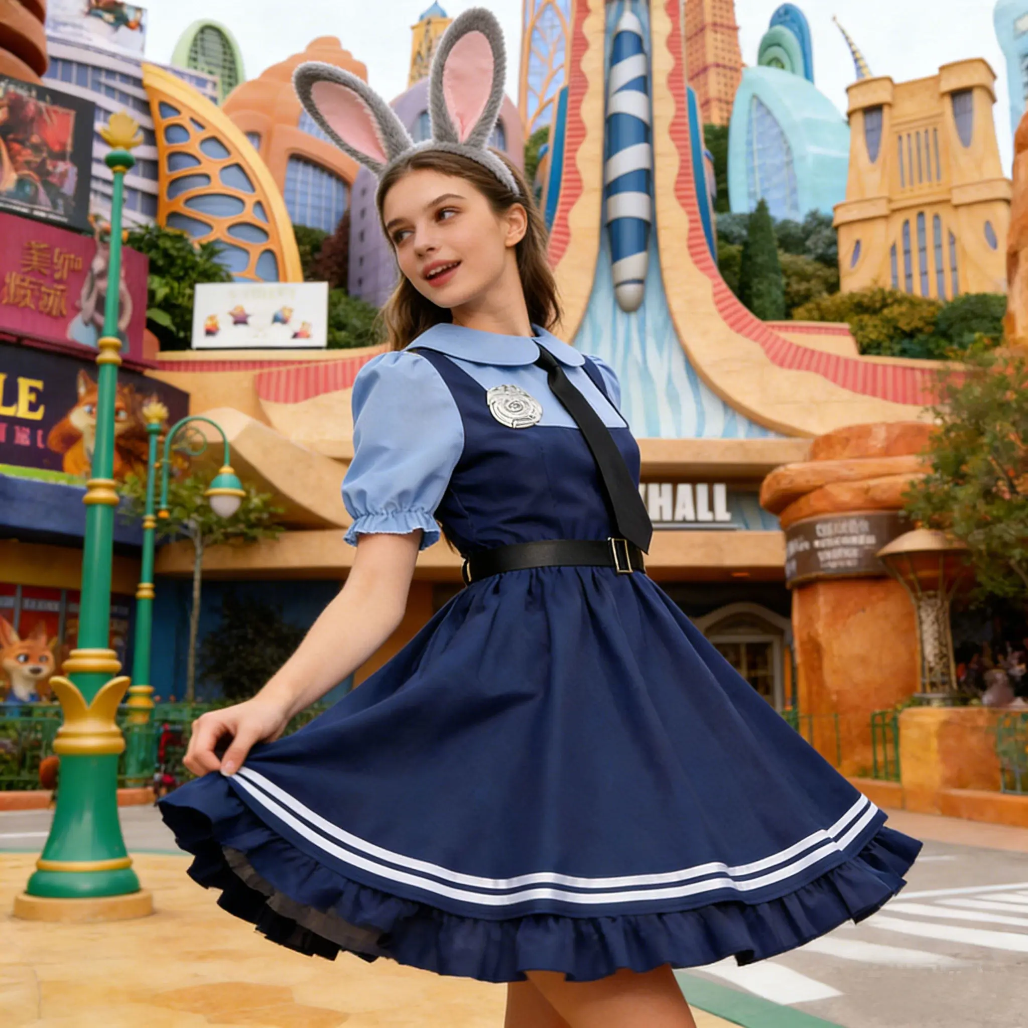 

Официальный костюм Диснея в стиле Зоотопии: костюм Джуди, полицейская форма кролика, одежда для сценических выступлений для детей и взрослых