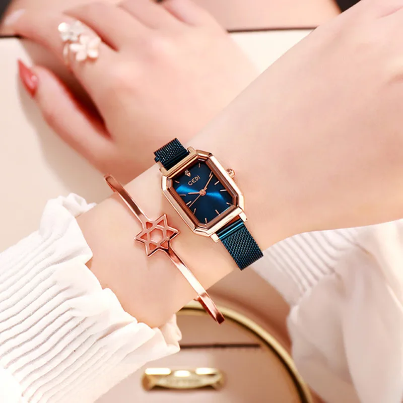 Luxury Brand lady Crystal Watch Women Dress Watch Rose Gold Waterproof Square Watches Female Stainless Steel Wristwatches INS