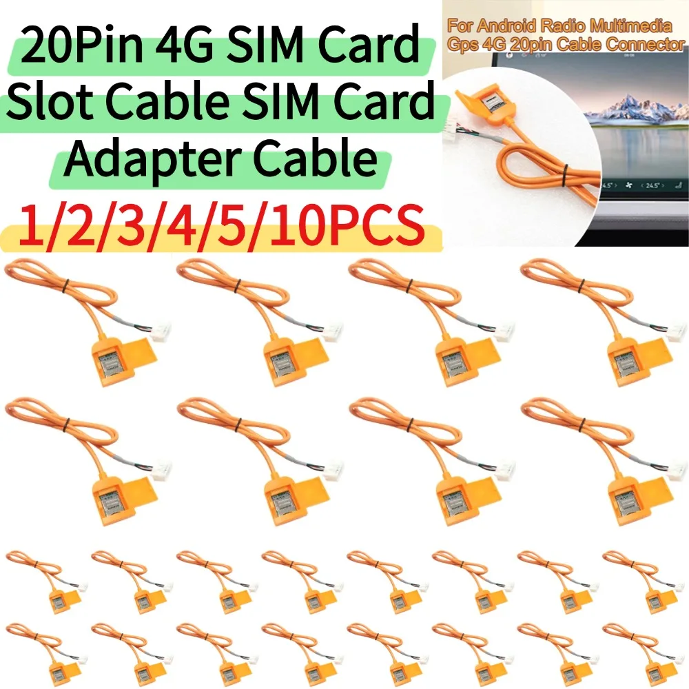 1/2/3/4/5/10pcs 4G LTE 20Pin SIM Card Slot Adapter Cable for Android Car Radio Navigation 48.5mm Orange High Speed Data Cable