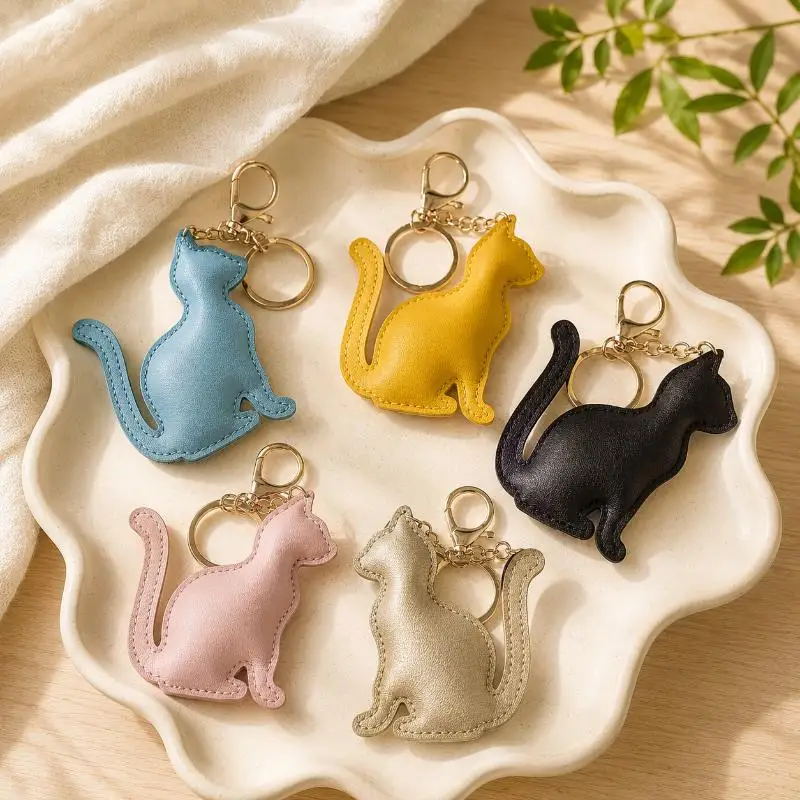 Cute PU Leather Cat Keychain Multi Color Options Durable Stitching Perfect For Bag Decoration Gifts For Cat Lovers