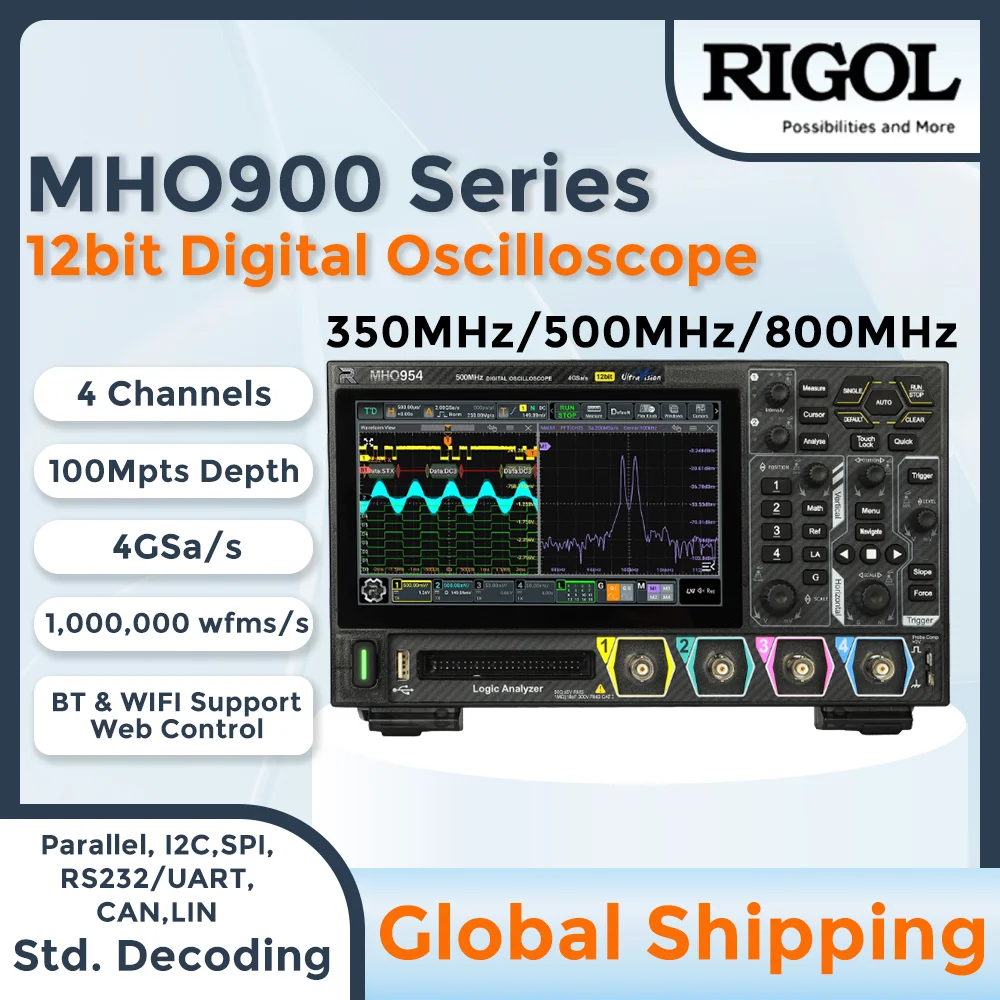 RIGOL MHO934/MHO954/MHO984 Digital Oscilloscope | 12-bit High Resolution , 350MHz to 800MHz, 4CH, 100Mpts Depth, 4GSa/s Sampling