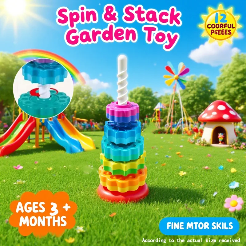 New 2025 Children's Montessori Sensory Toy Spinning Rainbow Gear Stacking Turret Tower Toddler Motor Skill Gift Educational Play