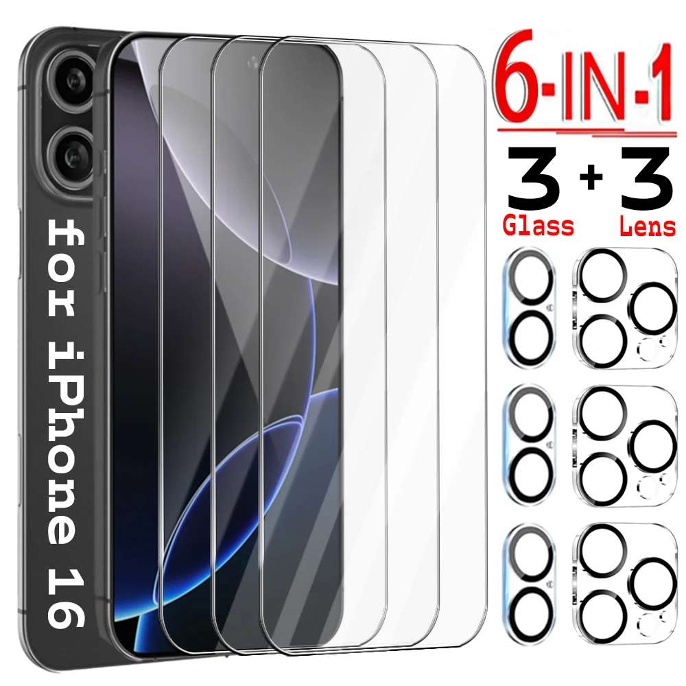 

6 in 1 Tempered Glass for IPhone 16 Pro Max HD Front Screen Protectors for IPhone 16 Plus 16e Camera Lens Protective Glass Films