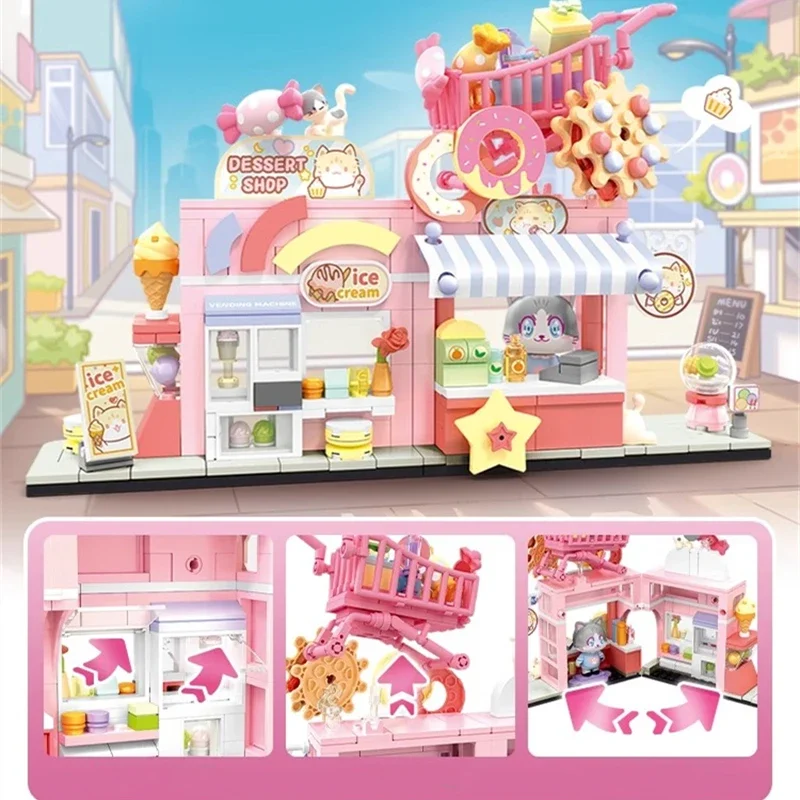 SEMBO Commercial Street View Building Blocks DIY  Toys Ornaments Coffee Bakery Model Kawaii  Birthday Gifts