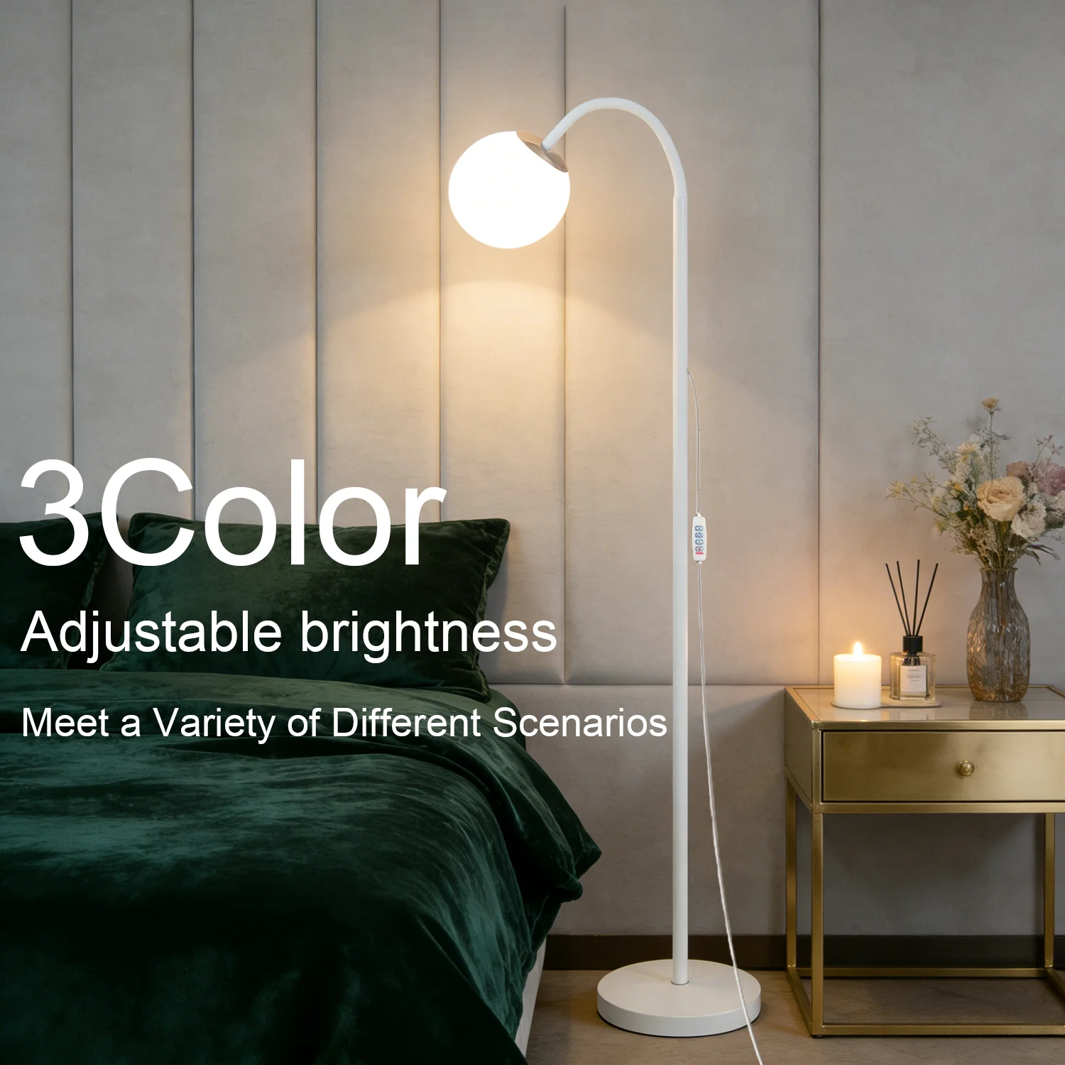 

Напольный светильник в форме полумесяца с USB-питанием, художественный декоративный дизайн с белым абажуром, высокий торшер, подходящий для
