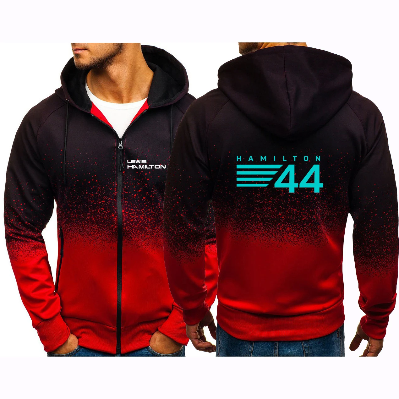 F1 Driver Lewis Hamilton Digital 44 Men's Sweatshirts Harajuku Hoodies Zip Pullover Handsome Cotton Clothing Jackets Coat Tops