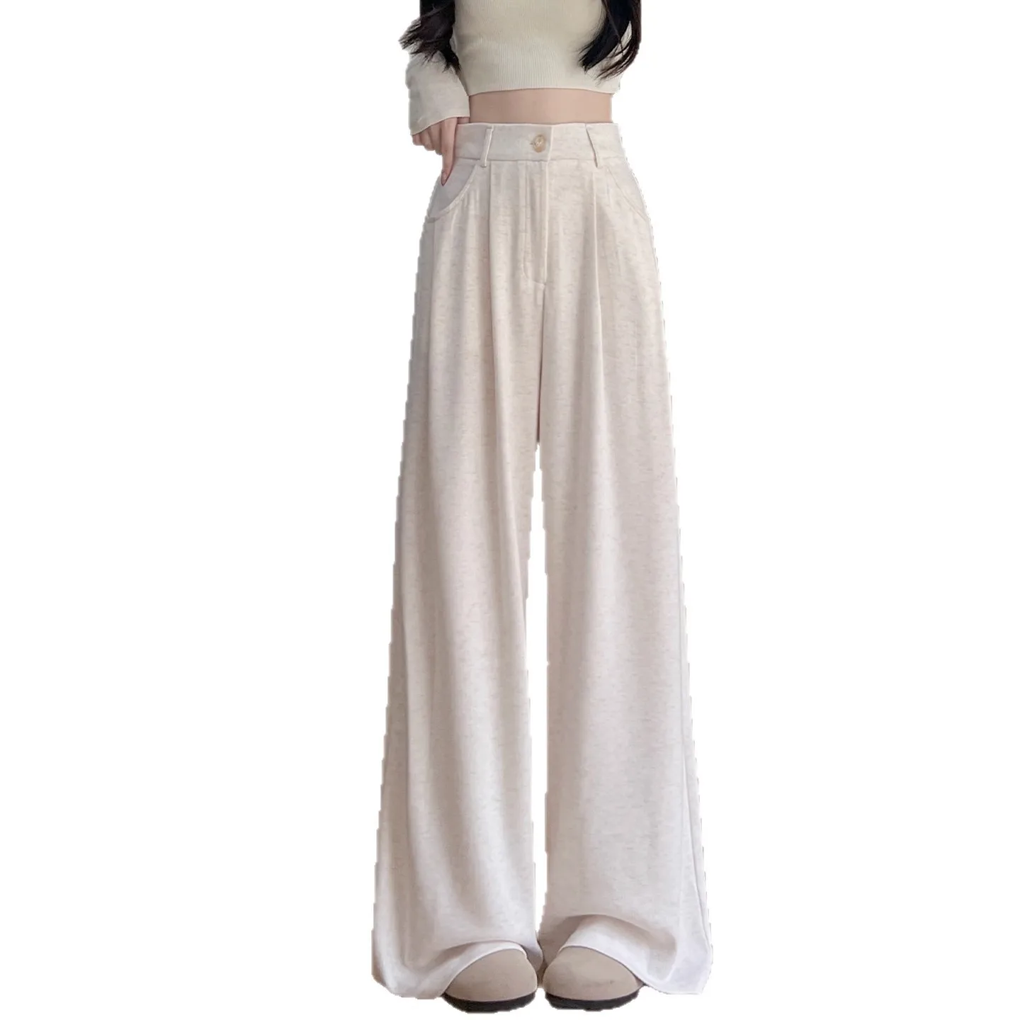 2025年秋新作 レディース コーヒーカラー スーツパンツ ストレート ハイウエスト ルーズフィット 着痩せ効果 ワイドレッグ カジュアルパンツ