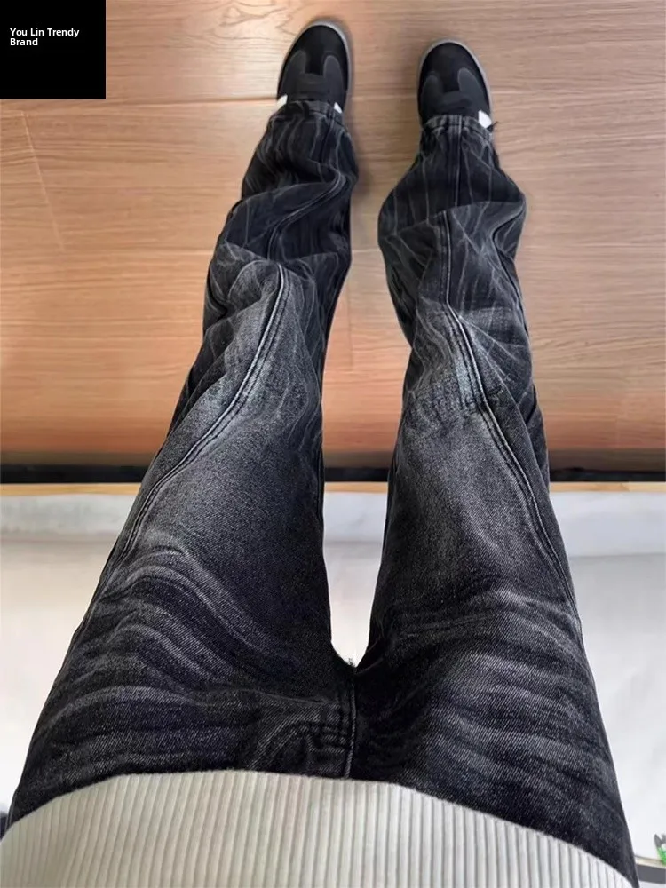 

Мужские джинсы Bla Lightning Pattern Diagonal Cut, зауженные прямые брюки с микро-клешем, зимняя молодежная модная одежда в стиле High Street