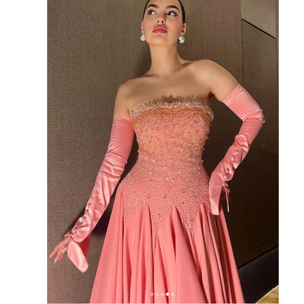 تخصيص كلاسيكي الوردي جيرسي مساء اللباس الرسمي حمالة أكمام فساتين لحضور الحفلات الموسيقية حساسة ألف خط الديكور فساتين المشاهير