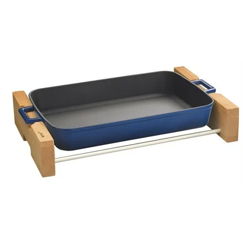 Lava Tray And Wood Coaster, Rectangle 22 X30 Cm. Blue