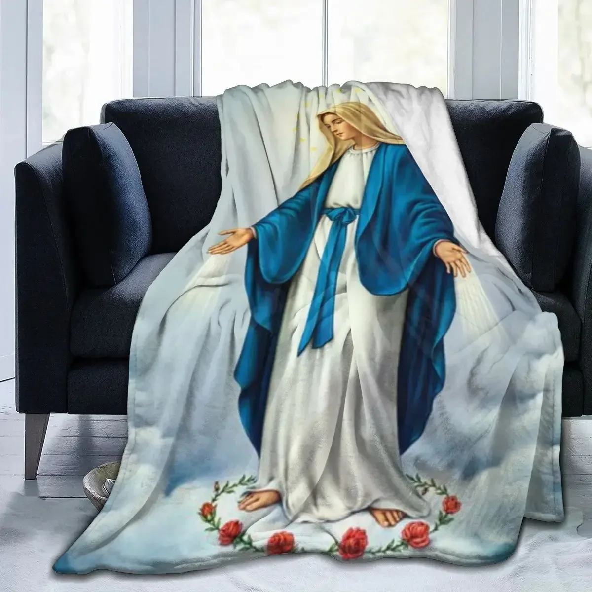 Virgin Mary Blanket Our Lady of Guadalupe Flannel Blanket  Warm Gifts for Mom Cozy Fuzzy Throw Sofa Couch Bedding Living Room