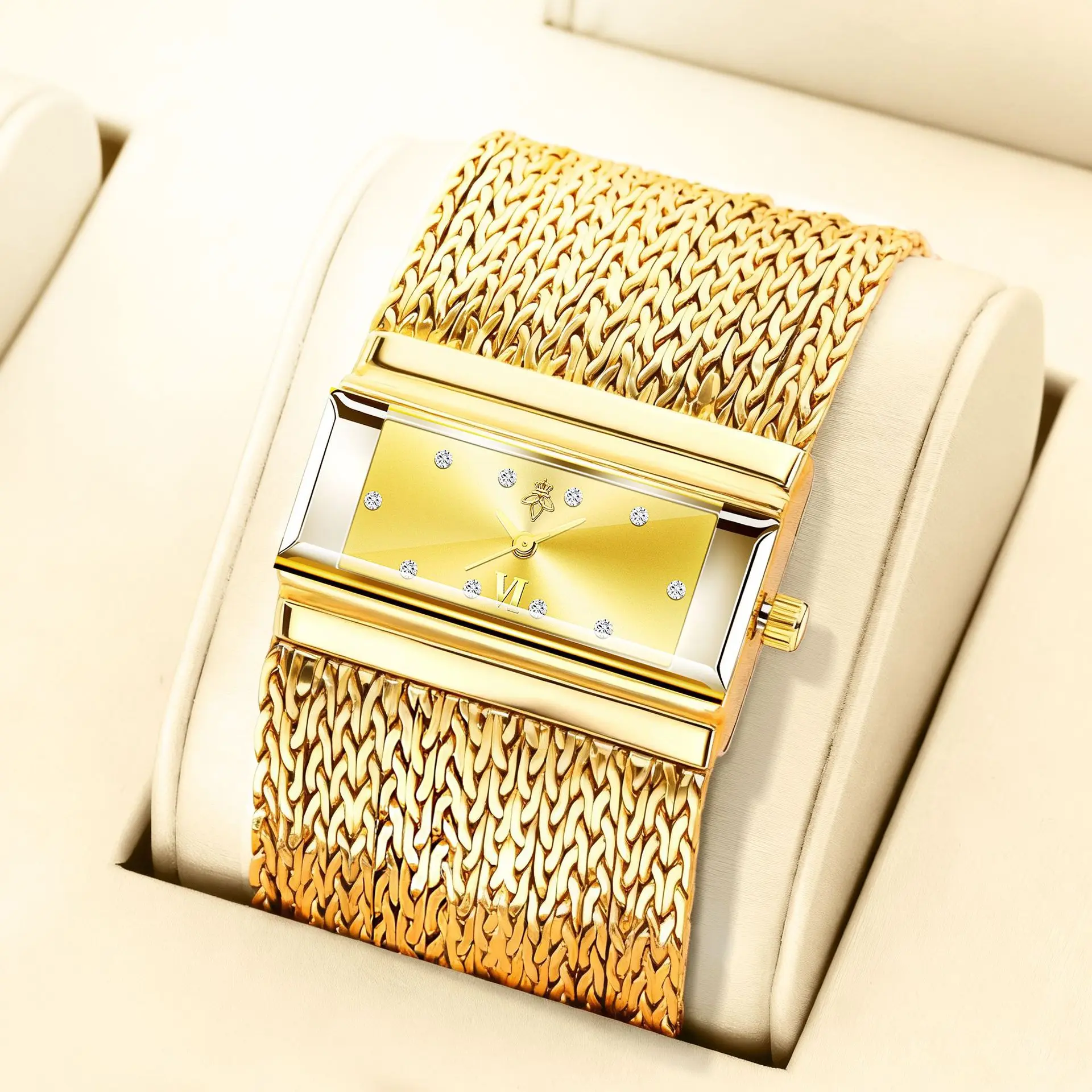 Luxury Fashion Steel Bracelet Ladies Wristwatch Golden Creative Women's Quartz Watch with Diamond Big Dial Relogio Feminino
