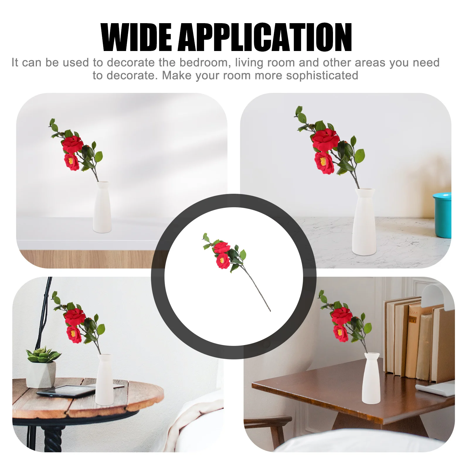 

Artificial Camellia Flower DIY Pick Realistic Fake Floral Decor Wedding Table Centerpiece Bouquet Vase for Home Garden