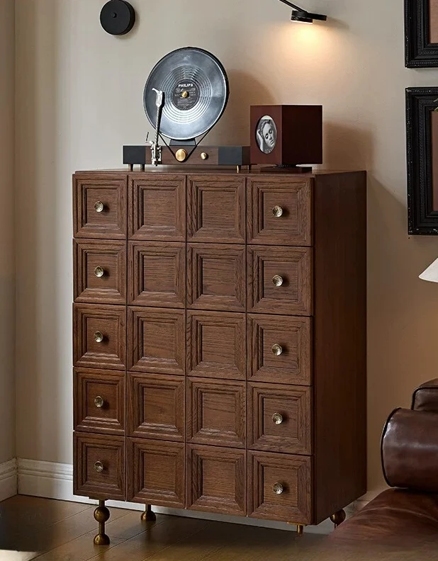 

PYJ medieval drawer cabinet retro all solid wood waffle bedroom living room storage cabinet