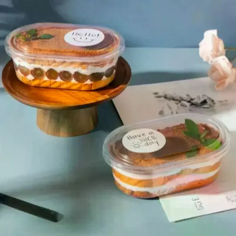50/25Pcs Dessert Container Graham Cake Mango Float Clear Oval Container For Mousse Cake Pudding 500m