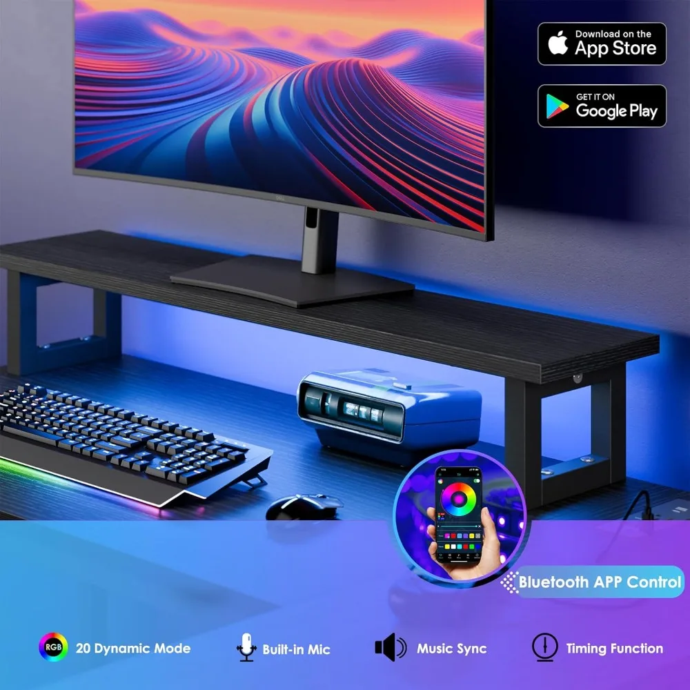 Fixwal Gaming Desk for Bedroom L Shaped Small Corner Computer Desk with Power Outlets and LED Lights, PC Desk