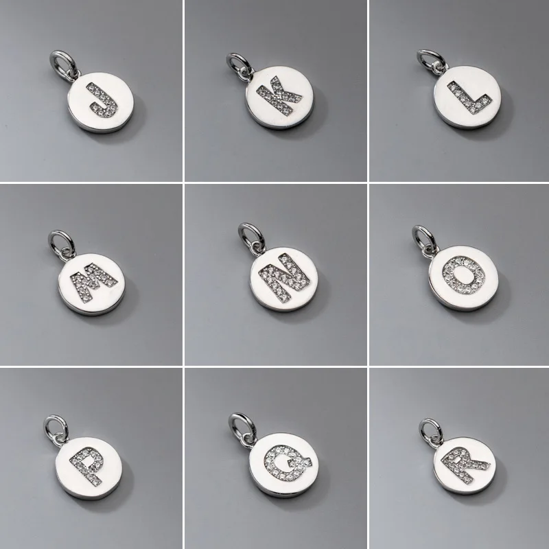 Trustdavis Real 925 Sterling Silver Simple Round 26 Letter CZ Pendant DIY Accessories For Women Wedding Fine Jewelry DG0114