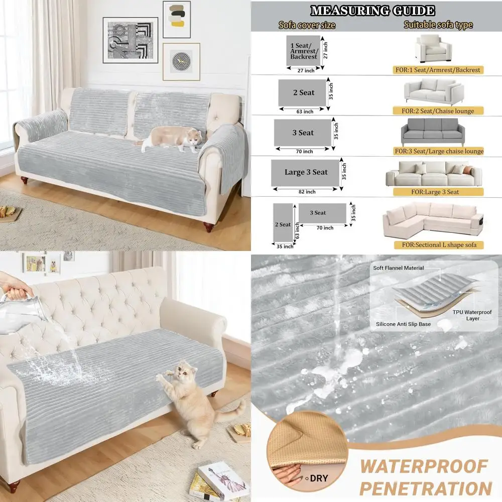 

Waterproof Flannel Dog Sofa Cover, Striped Pet-Friendly Couch Protector, Washable Anti-Slip for Sectional Sofas (1pc, 35x82, Lig
