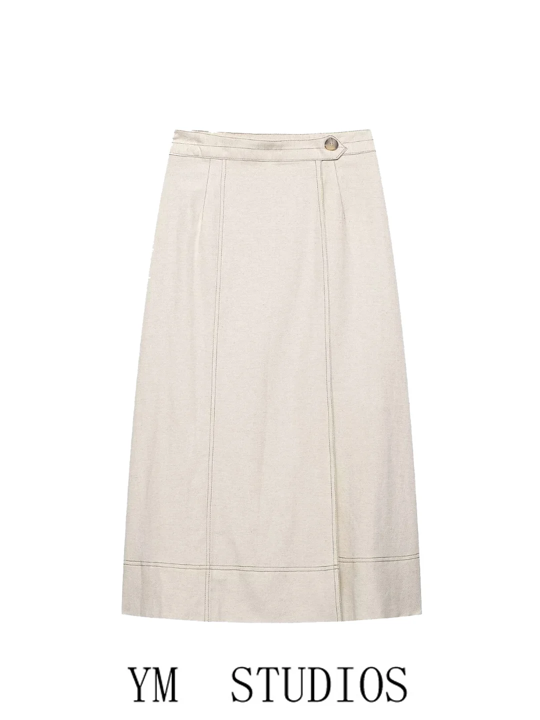 Elegant Simple Style Midi Skirt A-Line Knee-Length Beige Slimming High Waist Polyester Fiber Women's Fashion Spring Summer