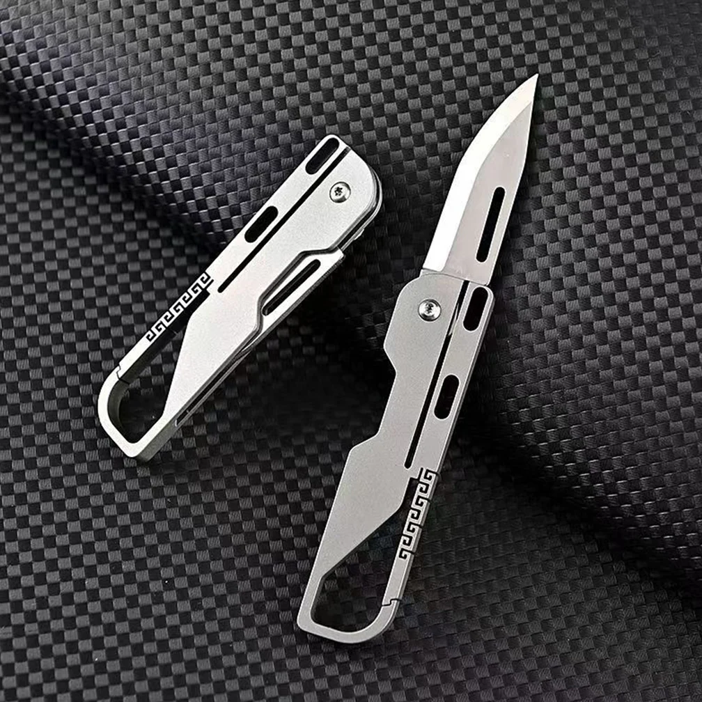 MINI Titanium Alloy Folding Knife Blade Keychain Pendant Pocket High Hardness D2 Paring Knife Outdoor EDC Self-defense Hand Tool