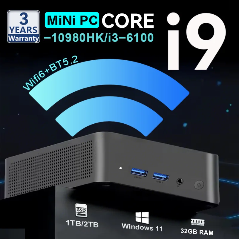 MINI PC Windows 11 Pro Core i9 10980HK/i3 6100 Gaming office study Pc laptop bag 32GB RAM 1TB 2TB SSD WiFi 6 BT5.2 4K PC Desktop