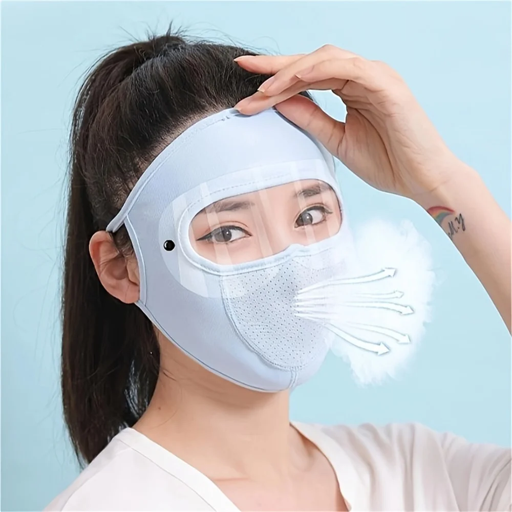 Ice Silk Sun Protection Mask with Detachable Sunglass Summer Anti-UV Breathable Full Face Cover Outdoor Cycling Sport Equipment