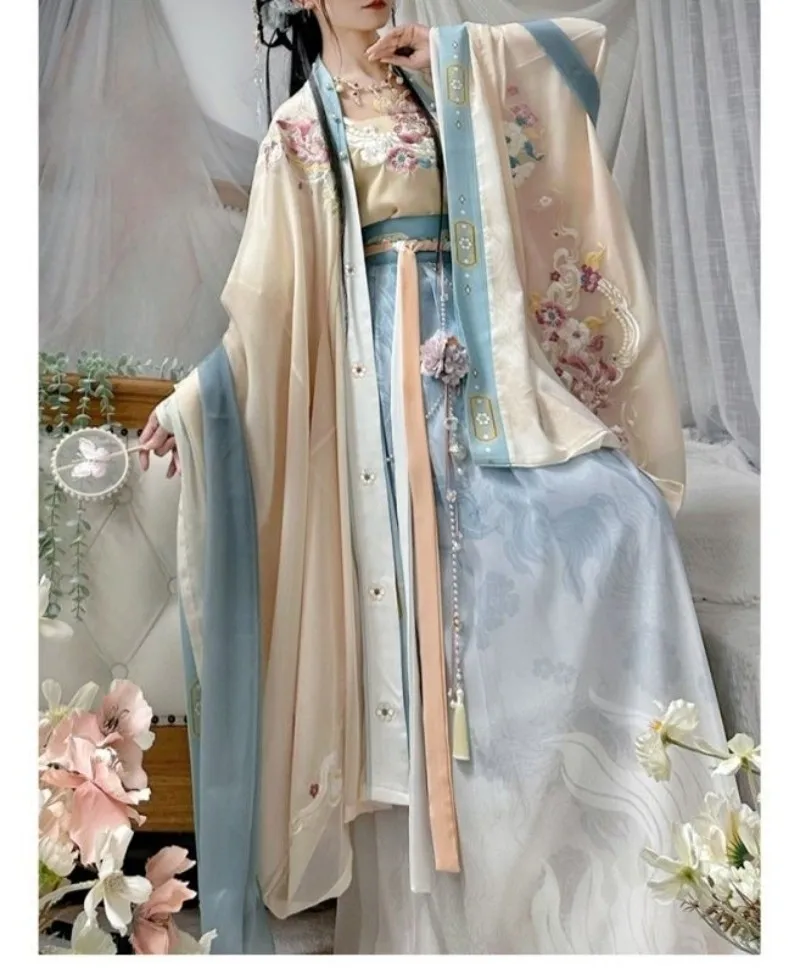 Jupe Ke Zi de la dynastie chinoise des chansons, robe de performance sur scène Hanfu, robe brodée RapIndustry, longueur de la taille intégrée, manches longues larges