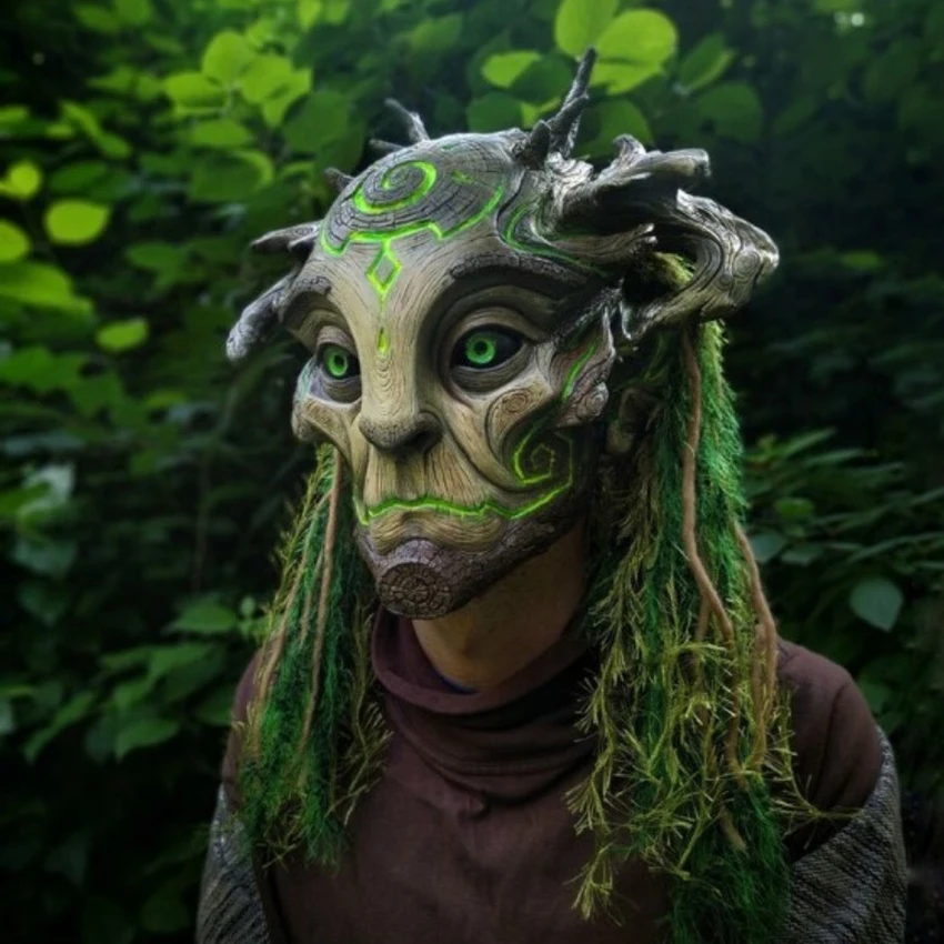 Scary LED Spirit Forest Green Mask Halloween Tree Old Man Horror Ghost Latex Festival Mask Creepy Demon Carnival Party Props