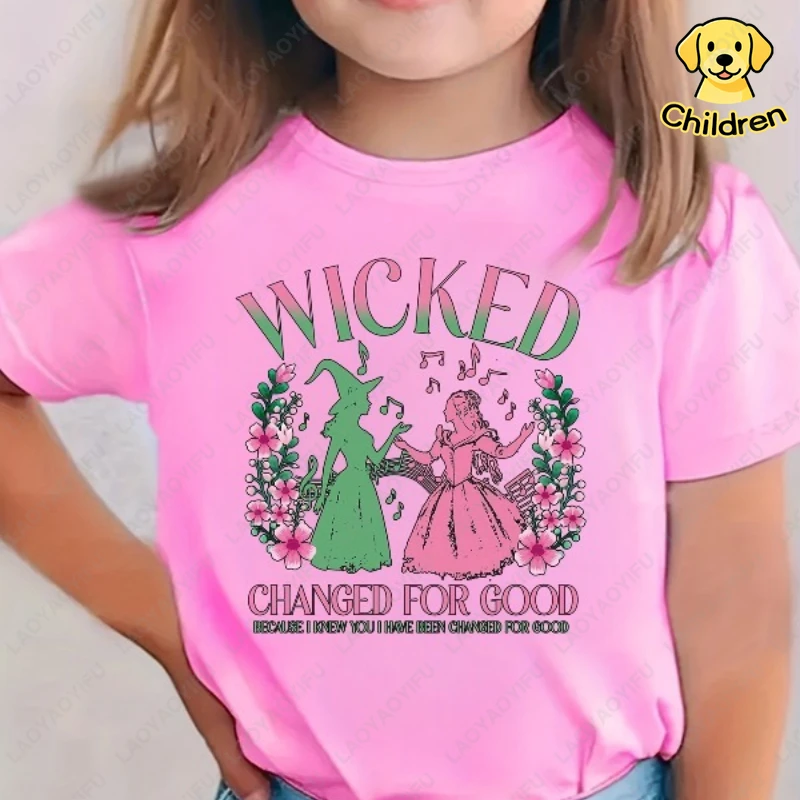 Girls' Wicked The Musical Inspired T-Shirt Vibrant Yellow with Wicked & Elphaba Graphic Casual Round Neck Cotton Children Shirt