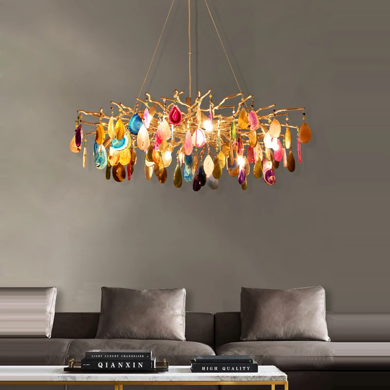 

Art Deco Style Colorized Agate LED Chandelier Ceiling Light Suspension Luminaire for Entryway and Dining Room Home Decor
