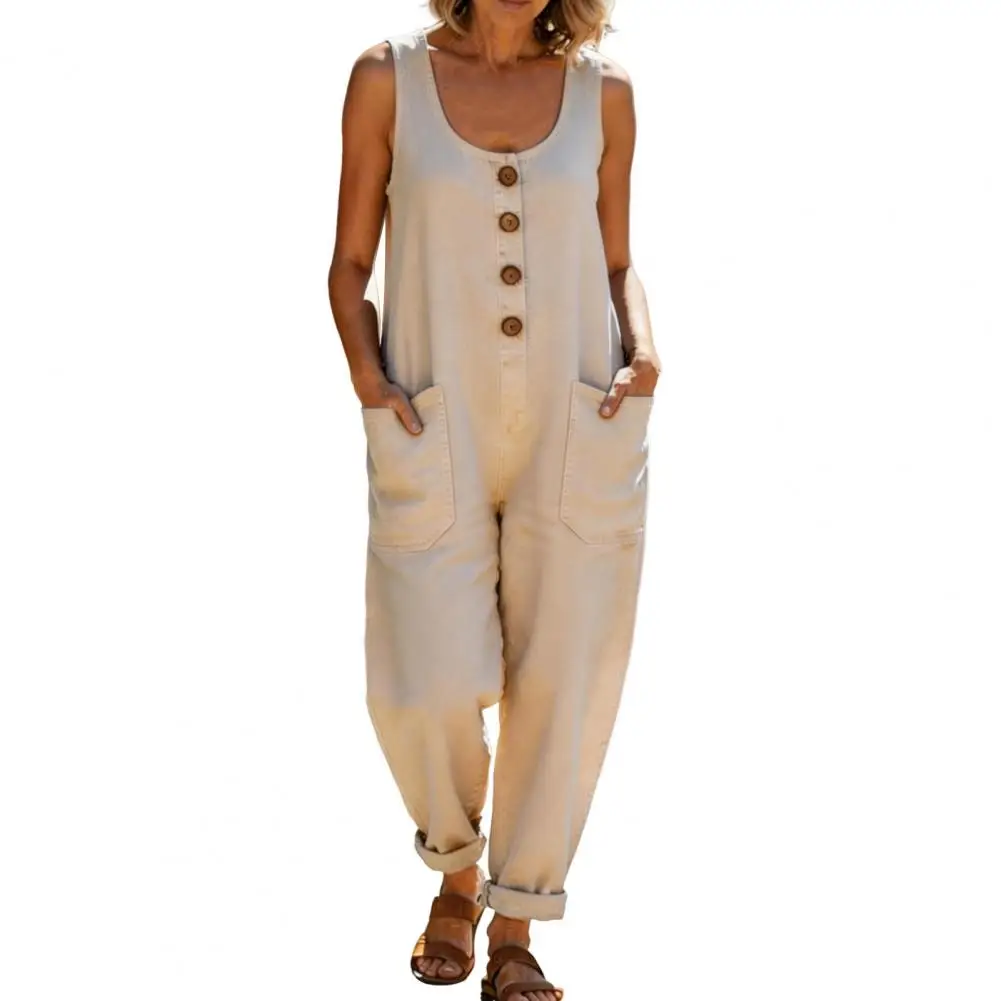 

Comfortable Women Jumpsuit Women Jumpsuit Summer Jumpsuit for Women Button-up Wide Leg Rompers Beach Overalls with Pockets Long