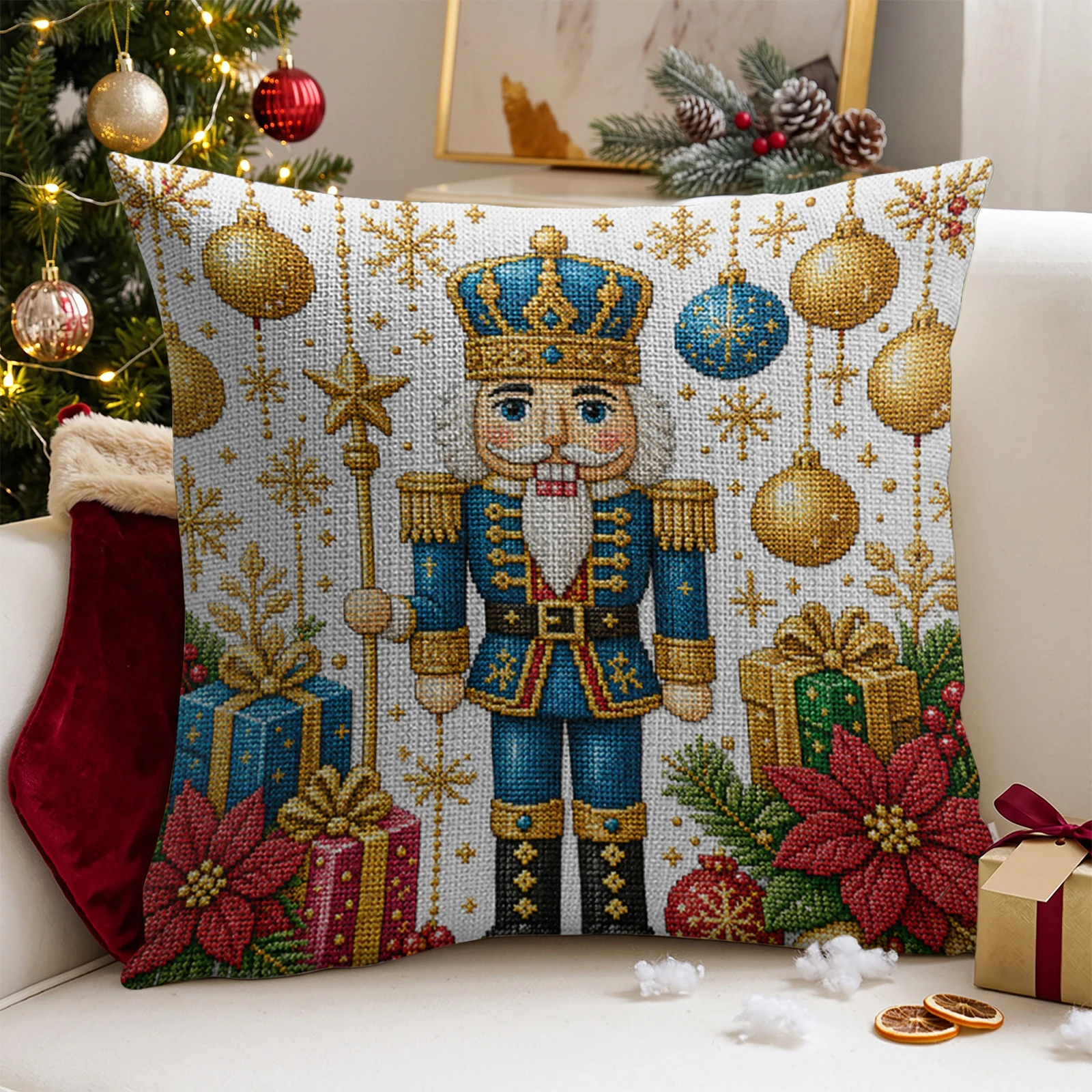 Cross Stitch Kit 45x45cm Stamped Printed Pillow Cover 11CT 3 Strand Cotton Thread Embroidery Needles