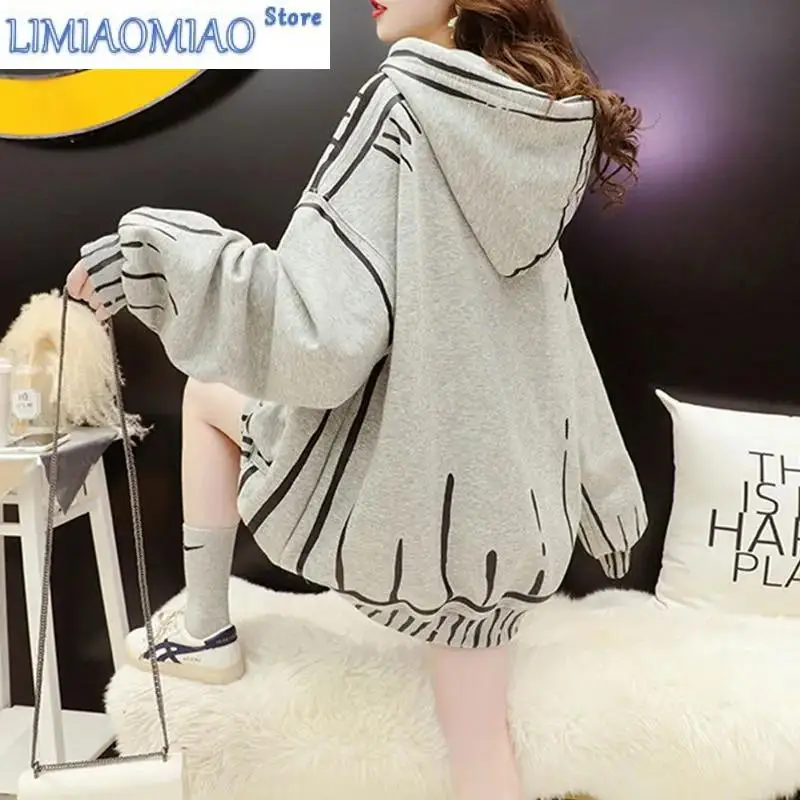 New Plush Padded Sweatshirt Women Autumn Winter Printing Hooded Long-sleeved Pullover Loose Fashion Commuter Top Female 316