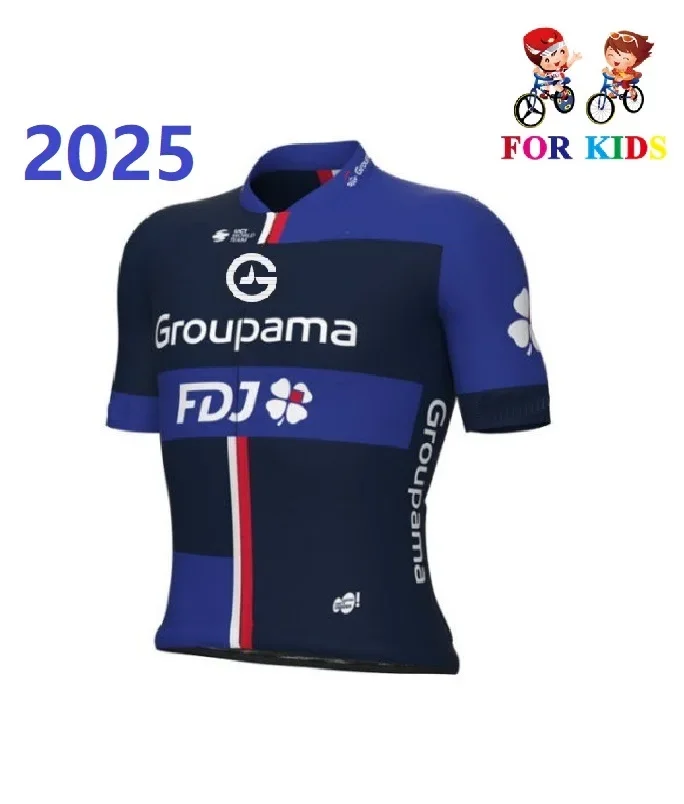 KID'S 2025 GROUPAMA FDJ TEAM Children Cycling Jersey Short Sleeve Bicycle Clothing With Shorts Ropa Ciclismo