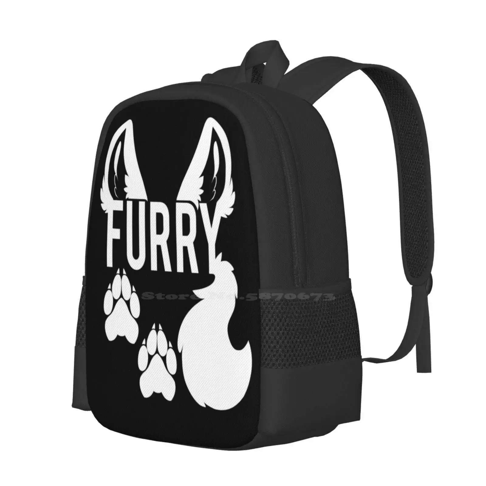 Furry-White Text - Pattern Design Laptop Travel School Bags Furry Anthropomorphic Anthropomorphism Furries Fluffy Nose Ears