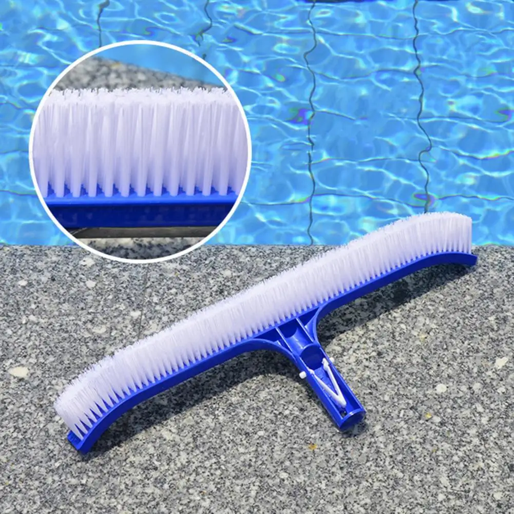 Pool Brush Rubber Pool Scrubber High-efficiency Pool Brush Head with Curved Ends for Walls Floors 45cm Long Nylon Bristles Scrub