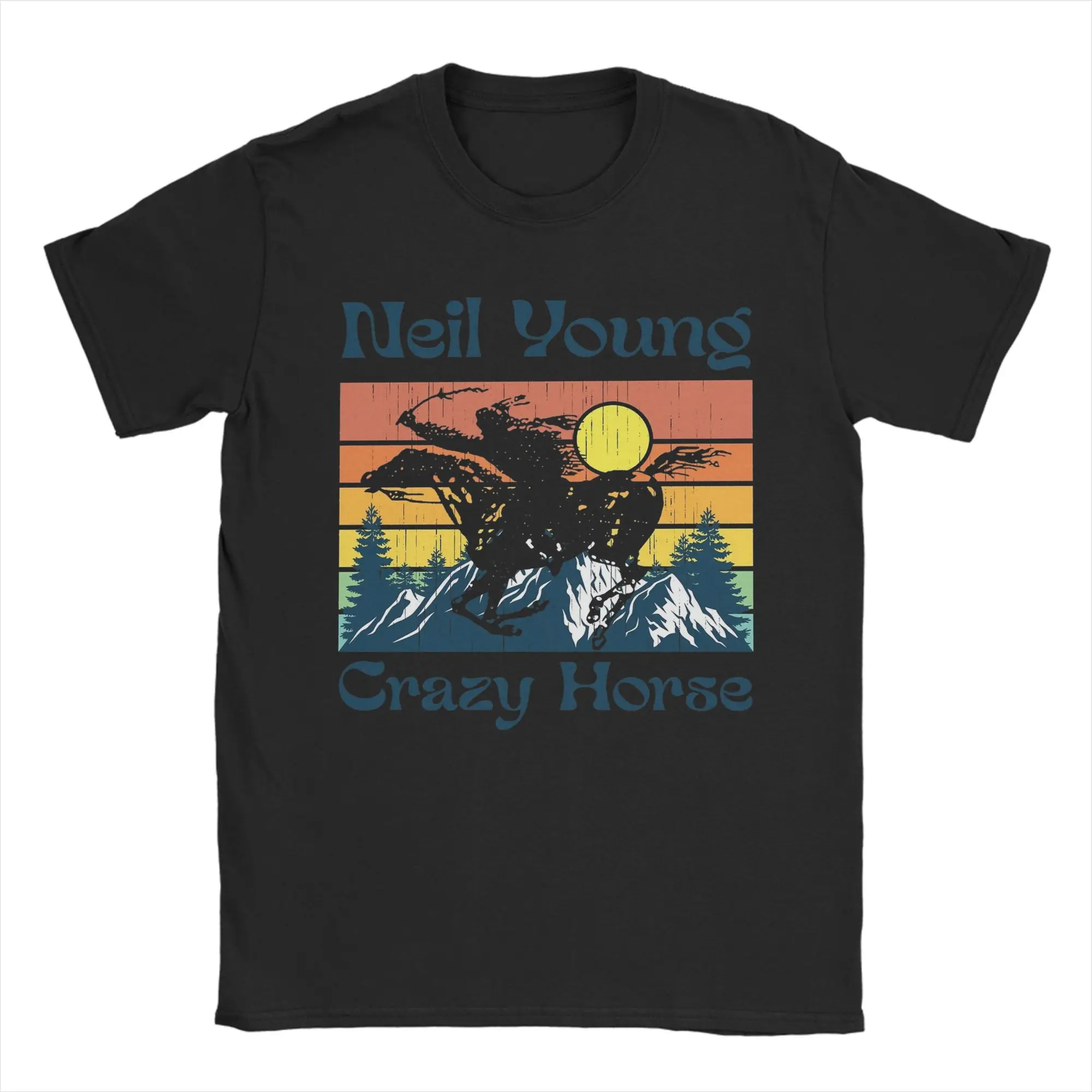 Vintage Crazy Horse Neil Young T-Shirts Men  Vintage Cotton Tees Crew Neck Short Sleeve T Shirt Gift Idea Tops
