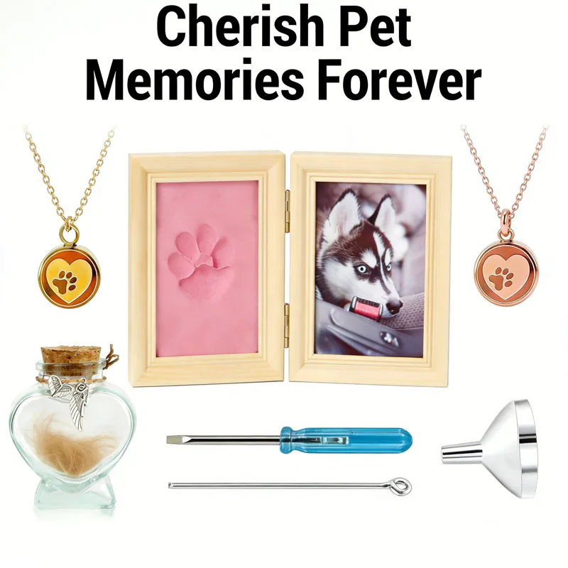 

Personalized Pet Ashes Jewelry Kit Engraved Photo Bracelet & Paw Print Urn Necklace DIY Memorial Frame For Pet Loss