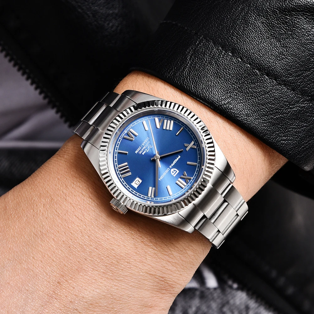 PAGANI DESIGN ساعة أوتوماتيكية عصرية ميكانيكية للرجال بمؤشر روماني زجاج الياقوت 200 متر مقاومة للماء ساعات من الفولاذ المقاوم للصدأ