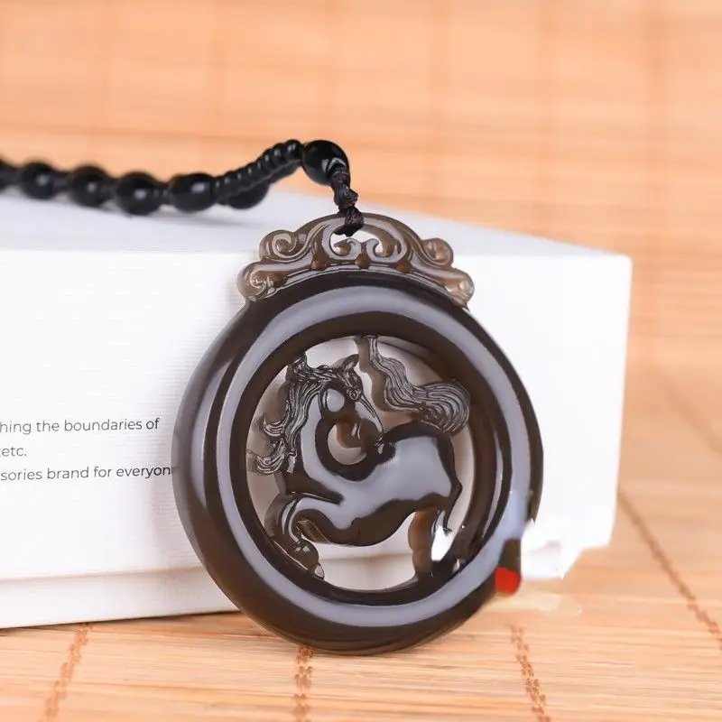 Smoke Green  Win Instant Success Jade Pendant Hollow Jade Horse  Jade Pendant Pendant  crystal   necklace men  spiritual