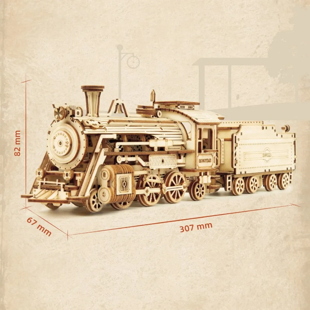 Locomotive 3D Car Wooden Puzzle Scale Model,DIY Model Kit, Handcraft Gift,Home Decoration,Mechanical Model Kit, Building Toy