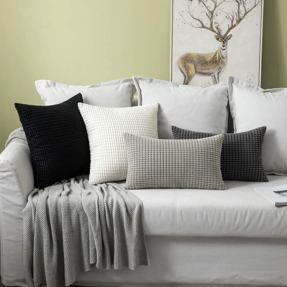 1PCS Simple Modern Corduroy Nordic Throw Pillow Corn Kernel Sofa Cushion Cover - Soft Textured Pillowcase for Home Decor