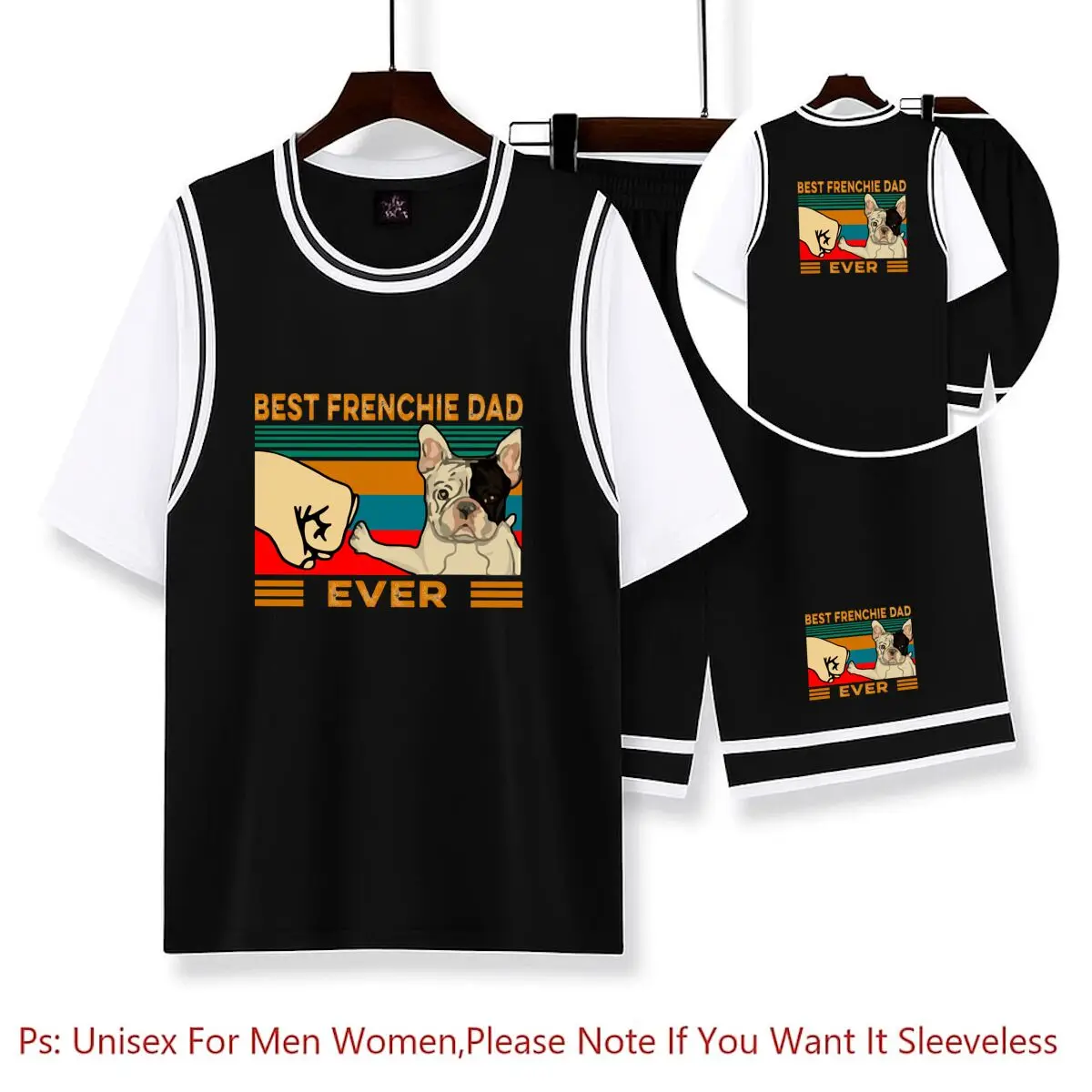 Best Frenchie Dad Ever Basketball Jersey Sets Unisex Tees Top Quality Basketball Uniform Quick Dry T Shirt Hip Hop