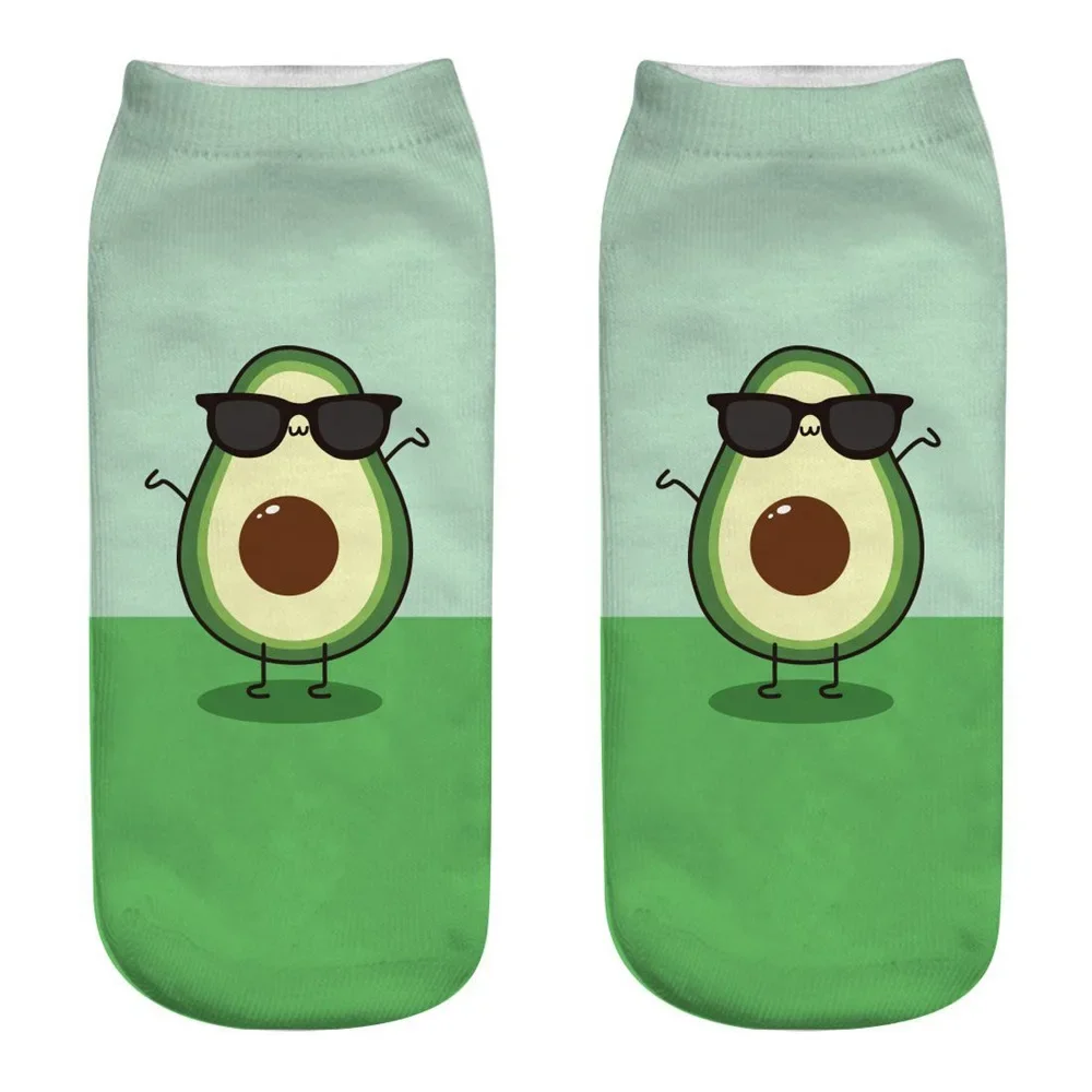 1 Pair New 3D Printed Cartoon Happy Avocado Cool Fashion Funny Fruit Women Socks Unisex Short Sox Art Novelty Gift Dropship