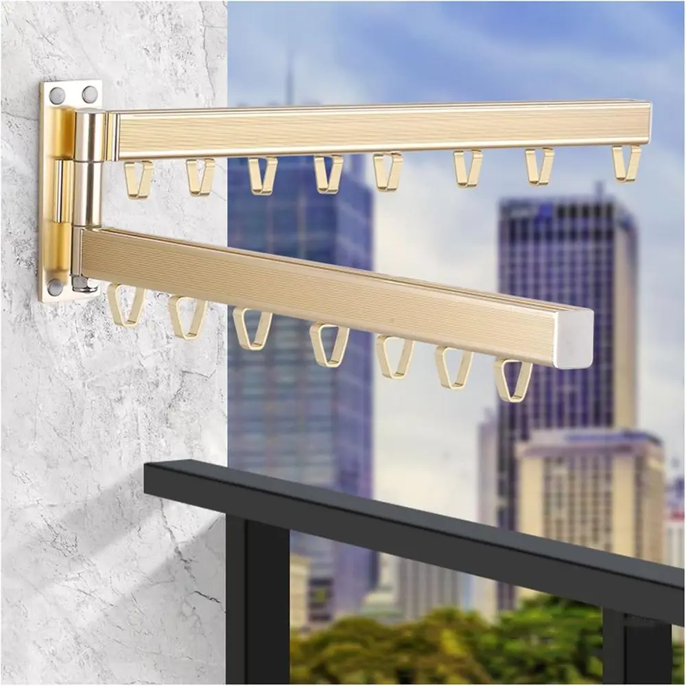 

Space-Saving Wall-Mounted Clothes Drying Rack for Balcony, Mudroom, and Laundry in Silver or Gold