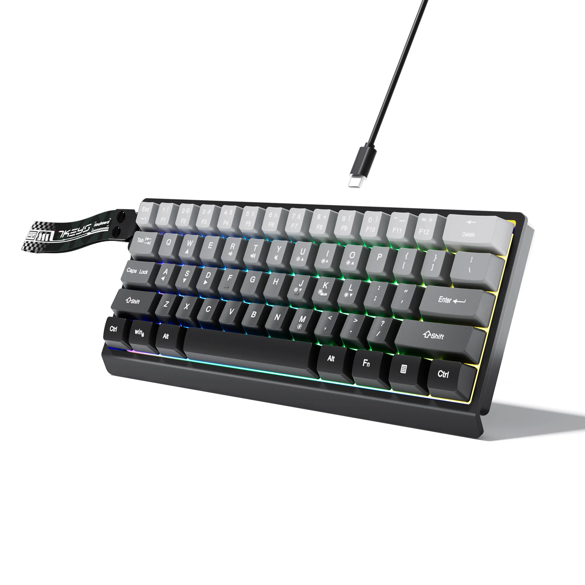 60% Compact Wired Keyboard with RGB Backlighting and Gradient-Colored Keycaps, Suitable for Windows Tablets, Laptops and Gamers.